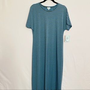 Lularoe Maria maxi dress size L gray/blue stripes